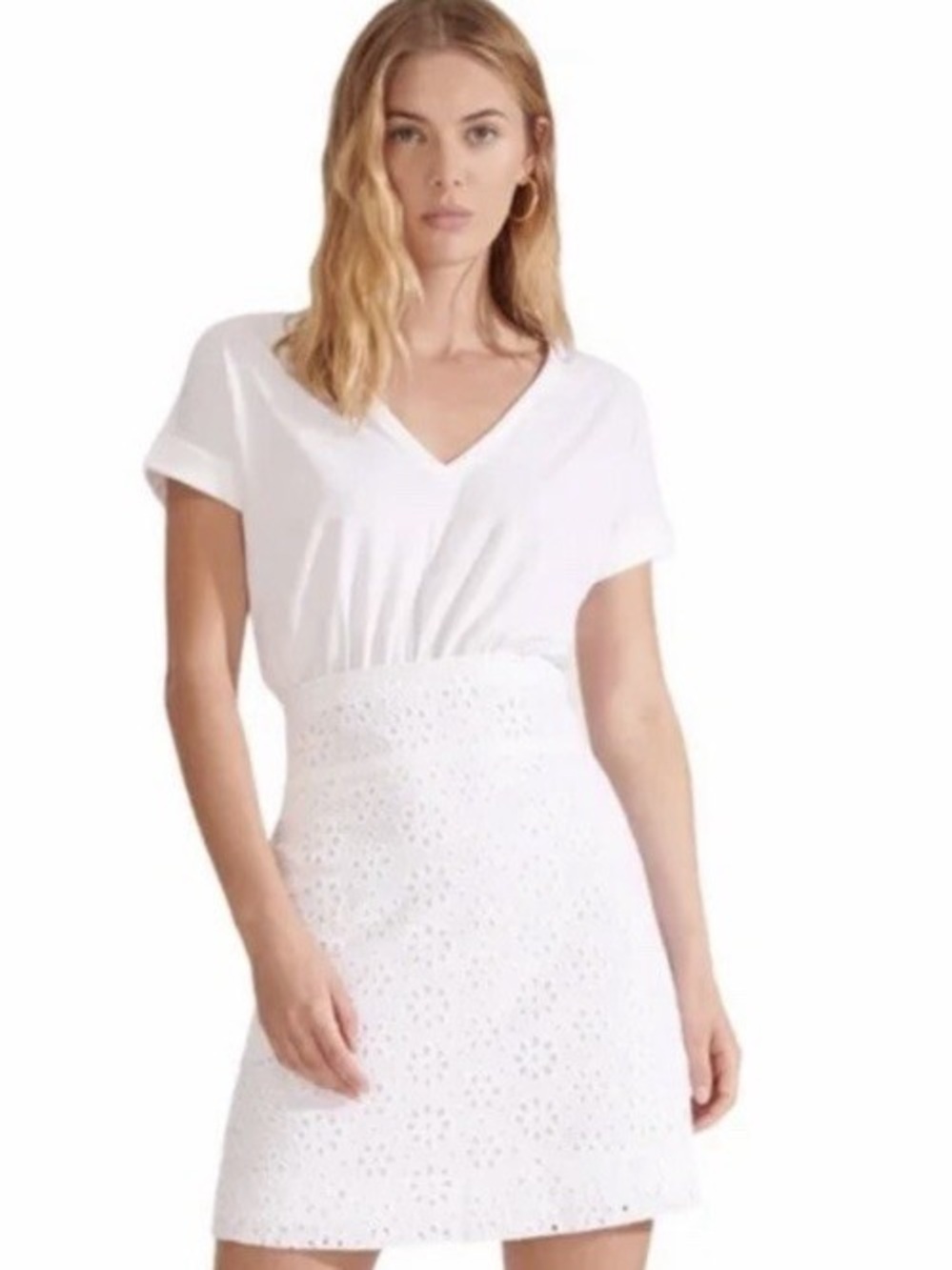 Veronica Beard Jeans "Jiya" Eyelet T-Shirt Dress